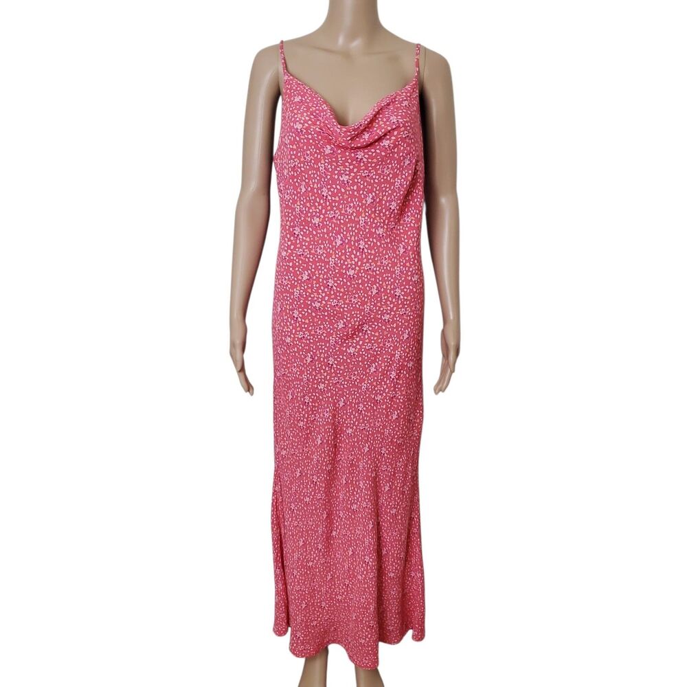 Vintage Y2K Maxi Slip GAP Dress Floral Fairygrunge Ditsy Pink Size 12 Cowl Neck